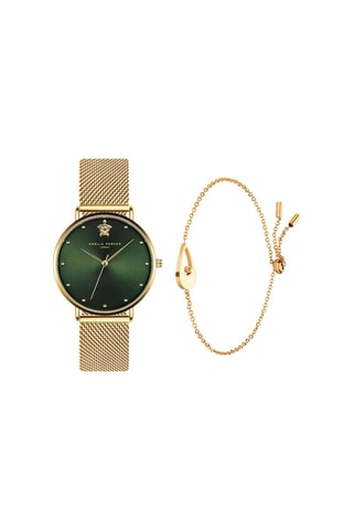 Coffret montre à quartz en acier et bracelet en zircon Fiji