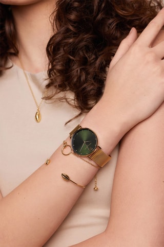 Coffret montre à quartz en acier et bracelet en zircon Fiji