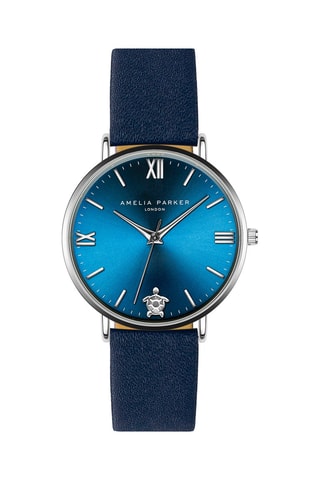 Montre à quartz en cuir Blue Lagoon - Bleu marine et argenté