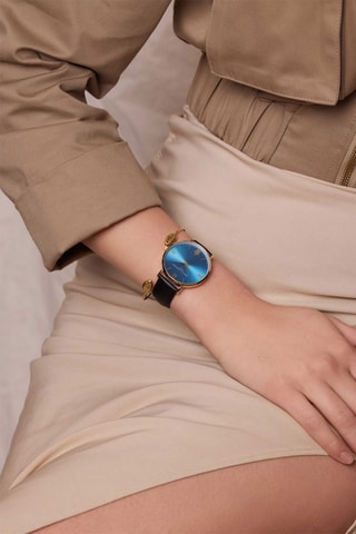 Montre à quartz en cuir Meeru Island - Noir et doré