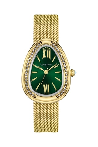 Relógio de quartzo em aço e zircões Vintage - Dourado e verde