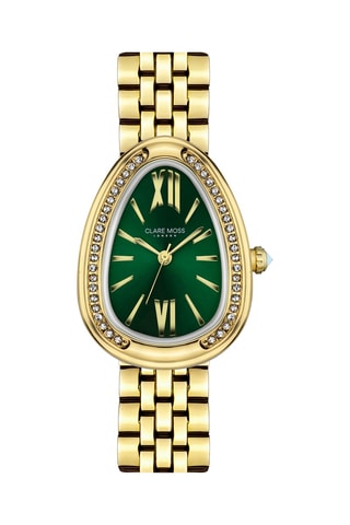 Relógio de quartzo em aço e zircões Vintage - Dourado e verde