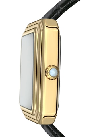 Montre à quartz en cuir de veau Jasmine - Noir et doré