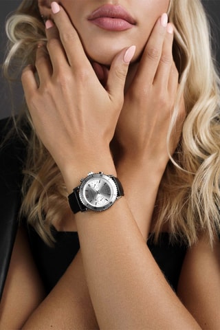 Montre à quartz en cuir Prague - Noir et argenté