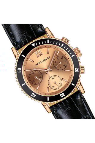 Montre à quartz en cuir Granada - Fonction GMT - Noir et doré rose