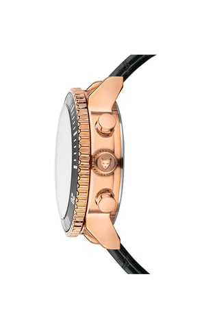 Montre à quartz en cuir Granada - Fonction GMT - Noir et doré rose