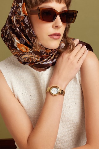 Relógio de quartzo em aço e madrepérola Clare Pearl - Dourado e branco