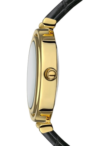 Montre à quartz en cuir de veau et nacre Clare Pearl - Noir et doré