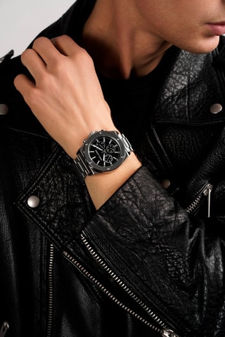 Montre à quartz en acier Mykonos - Argenté et noir