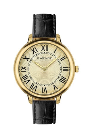 Montre à quartz en cuir de veau Chic - Noir et doré