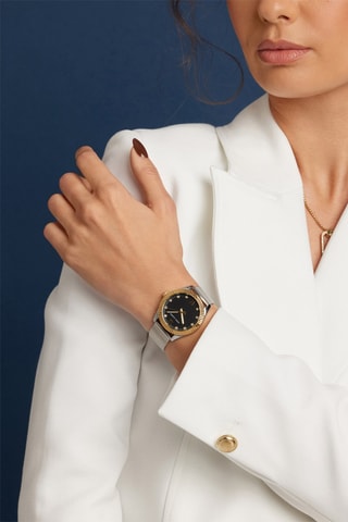 Montre à quartz en acier et zircons Edinburgh - Argenté et noir