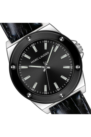 Relógio de quartzo em couro Cologne Preto e prateado