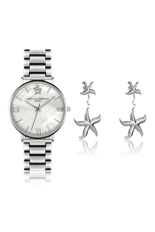 Coffret montre à quartz et boucles d'oreilles en acier Oster - Nacre