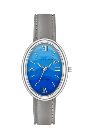 Montre à quartz en cuir Shell Bay - Gris et bleu