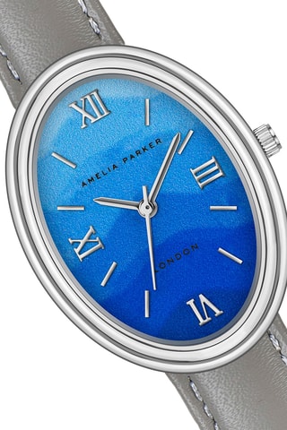 Montre à quartz en cuir Shell Bay - Gris et bleu