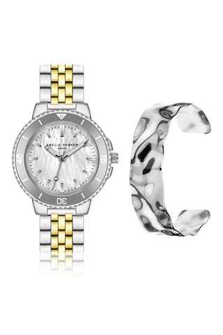 Coffret montre à quartz et jonc en acier Clayne - Nacre