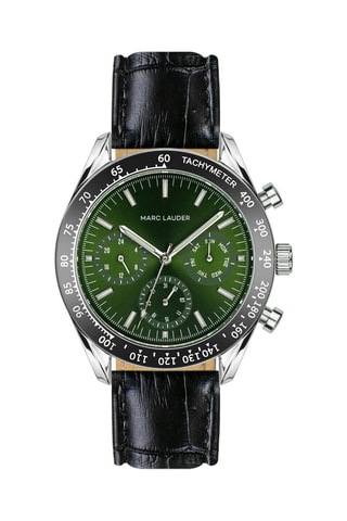 Relógio de quartzo em couro Lisbon - Taquímetro - Preto e verde