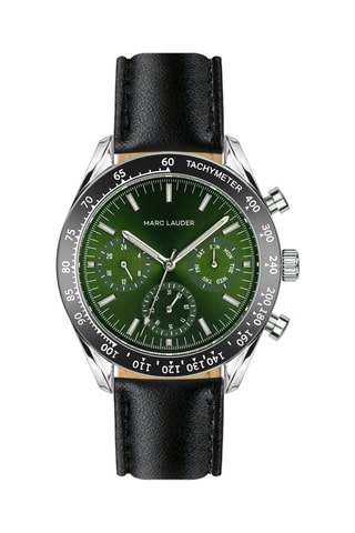 Montre à quartz en cuir Lisbon - Tachymètre - Noir et vert
