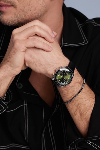 Montre à quartz en cuir Lisbon - Tachymètre - Noir et vert