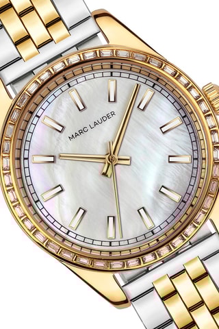 Coffret montre à quartz en acier et zircons, boucles d'oreilles et bracelet Tirana