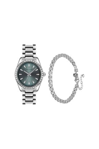 Coffret montre à quartz en acier et zircons et bracelet Ankara