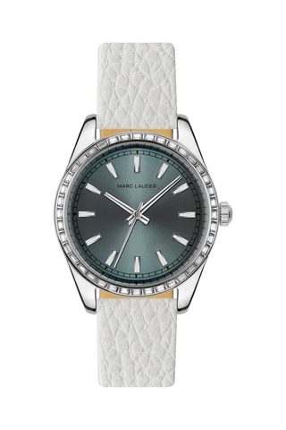 Montre à quartz en cuir Ankara - Blanc et argenté