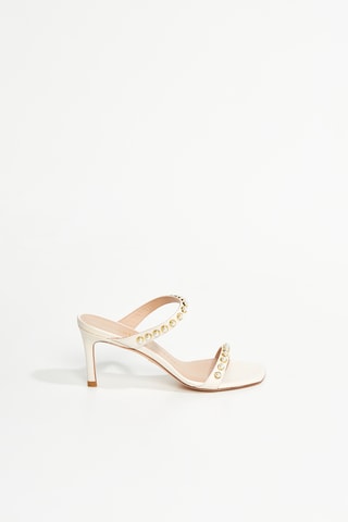 Mules à talons en cuir de veau Aleena - Ecru