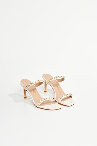 Mules à talons en cuir de veau Aleena - Ecru