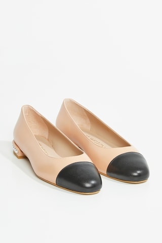 Ballerines en cuir d’agneau Pearl Flat - Beige et noir