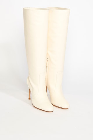 Bottes en cuir d’agneau Slouch - Ecru