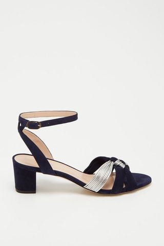 Sandales à talons en cuir de chèvre nubuck et cuir d'agneau nubuck Elvita - Bleu marine et argenté - Stuart Weitzman