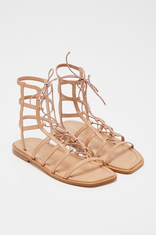 Sandales en cuir de veau Kora Lace-up - Nude - Stuart Weitzman