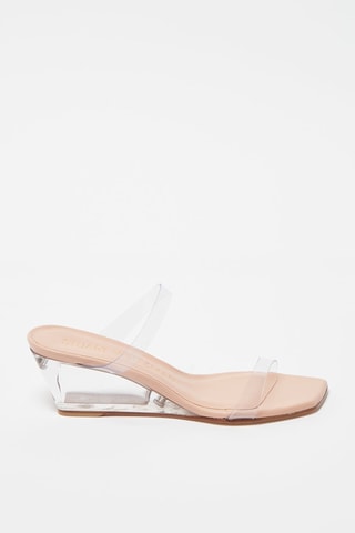 Mules à talons compensées en cuir Aleena - 
Beige et transparent - Stuart Weitzman