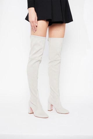 Cuissardes en cuir de chèvre nubuck Kirstie - Ecru