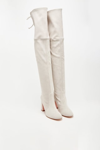 Cuissardes en cuir de chèvre nubuck Kirstie - Ecru