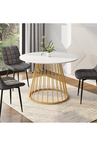 Table à manger ronde Adelle effet marbre blanc et doré Ø110cm