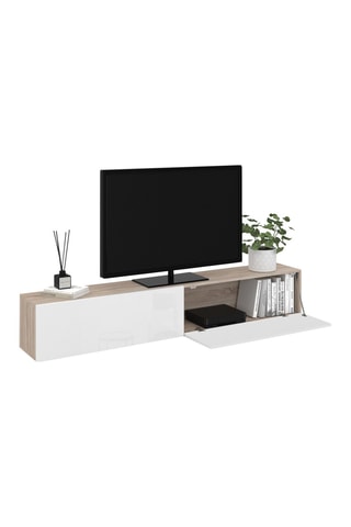 Meuble TV suspendu Michigan bois et blanc L180cm