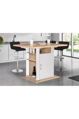 Ilot central de cuisine Théo L110cm bois et blanc avec rangements