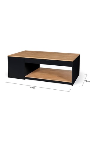 Table basse Elina avec plateau relevable et coffre latéral noir et bois L110cm