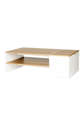 Table basse Zoé double plateau et coffre latéral bois et blanc L110cm