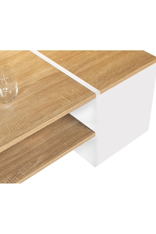 Table basse Zoé double plateau et coffre latéral bois et blanc L110cm