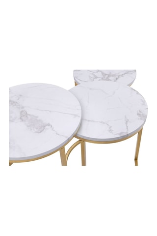 Tables basses rondes gigognes Glam plateau effet marbre blanc et pieds dorés - Lot de 3