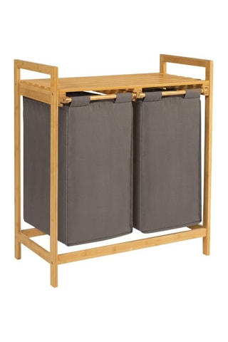 Panier à linge Maya deux compartiments en bambou gris 