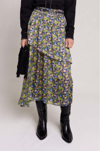 Jupe volantée taille haute - Jaune et bleu