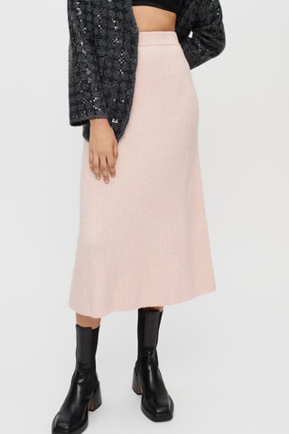 Jupe en laine et alpaga taille haute - Rose poudré