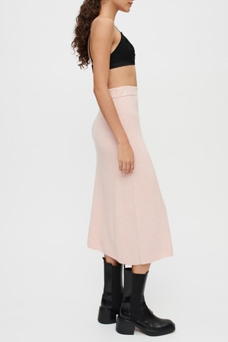 Jupe en laine et alpaga taille haute - Rose poudré