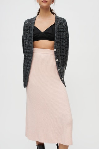 Jupe en laine et alpaga taille haute - Rose poudré