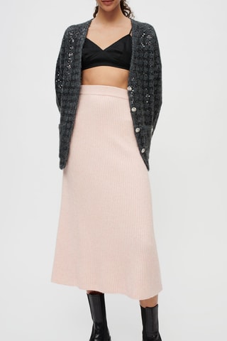 Jupe en laine et alpaga taille haute - Rose poudré