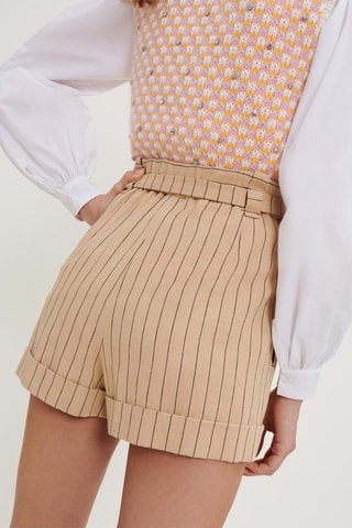 Short taille haute en coton biologique et lin Beige