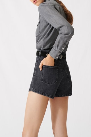 Combishort en jean - Gris clair et noir